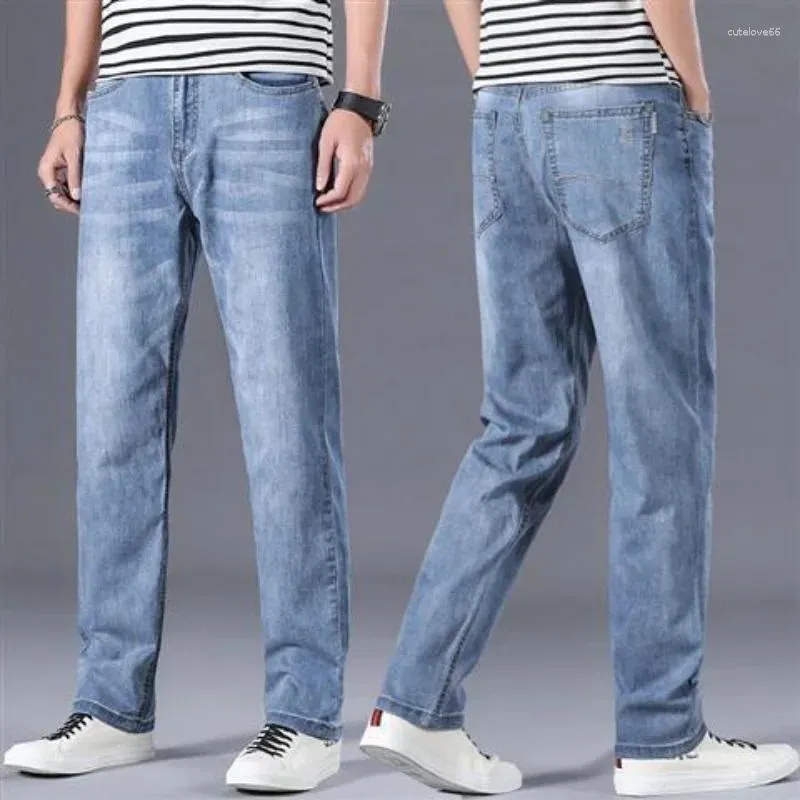 Calças de brim masculinas em linha reta luz azul masculino calças de cowboy trabalho wear para homens estilo coreano moda y2k streetwear solto