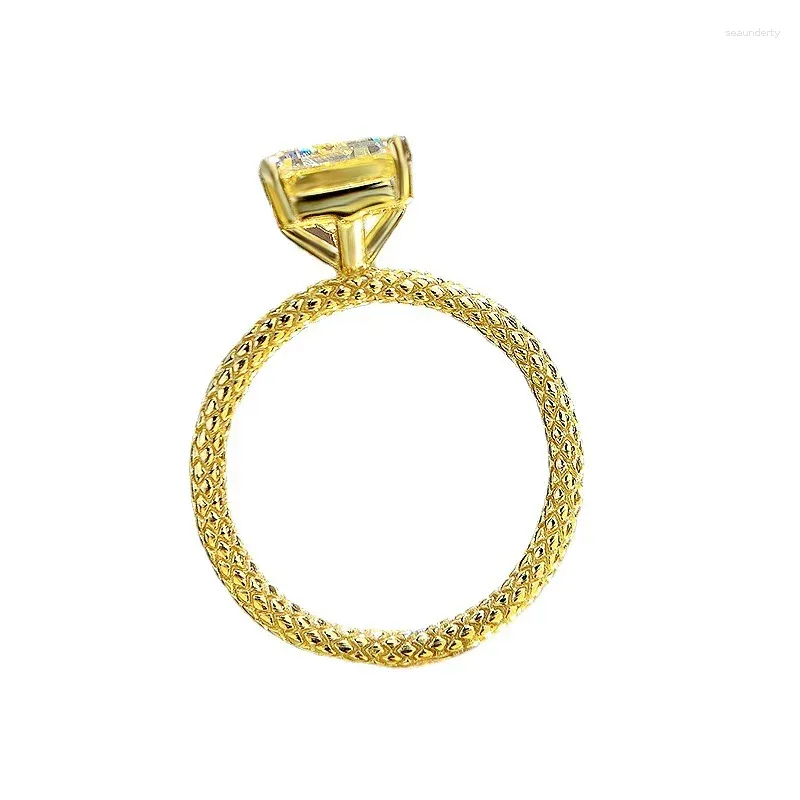 Cluster Rings S925 Silver Ring Yellow Zircon 7 10 Ascot Pagoda Gold Plated Instagram Style Jewelry