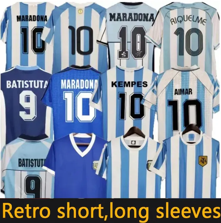 1978 1986 1998 Argentinien Retro-Fußballtrikot Maradona 1996 2000 2001 2006 2010 Kempes Batistuta Riquelme HIGUAIN KUN AGUERO CANIGGIA AIMAR Fußballtrikots Zuhause auswärts