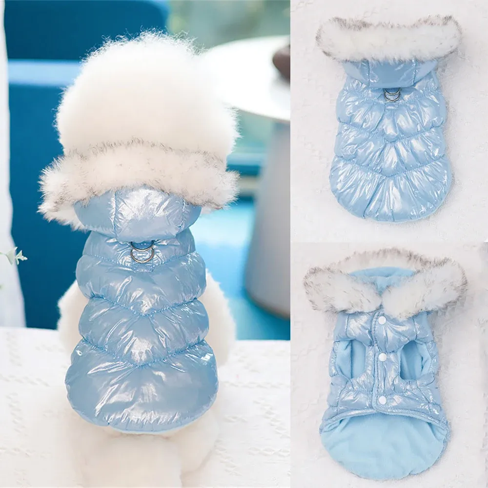 Parkas Fashion Winter Down Down Jacket Warm Fleece Pet Coat för små hundar Yorkshire Shih Tzu Luxury Fur Collar Puppy Clothes Outfits