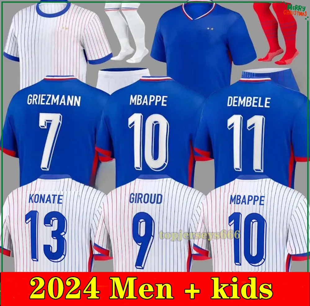 2024 25 Maglia da calcio francese BENZEMA GIROUD MBAPPE GRIEZMANN SALIBA PAVARD KANTE Maillot De Foot Equipe Away Kids KIT JERSEY Maglia da calcio Home uniforme