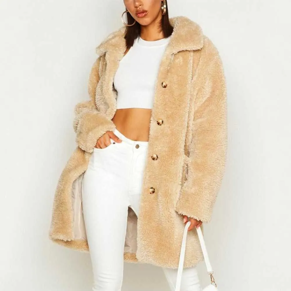 Coupe-vent Mode Shearling Chauffé Teddy Polaire Boutons Laine Chaude Dames Vestes Fausse Fourrure Automne Hiver Personnalisé Longs Femmes Manteaux