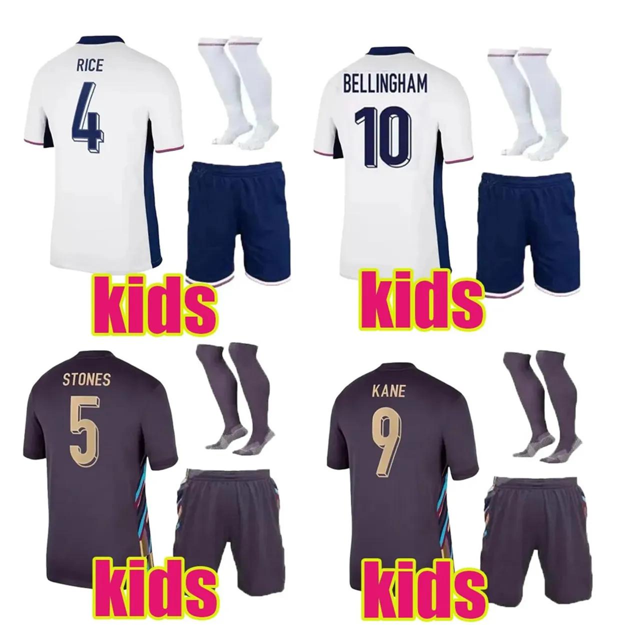 2024 Fußballtrikots Saka Foden Bellingham Rashford England Kane Sterling Greales Team Football Kit 24 25 Red Shirts White Blue Kids Kit Top Top