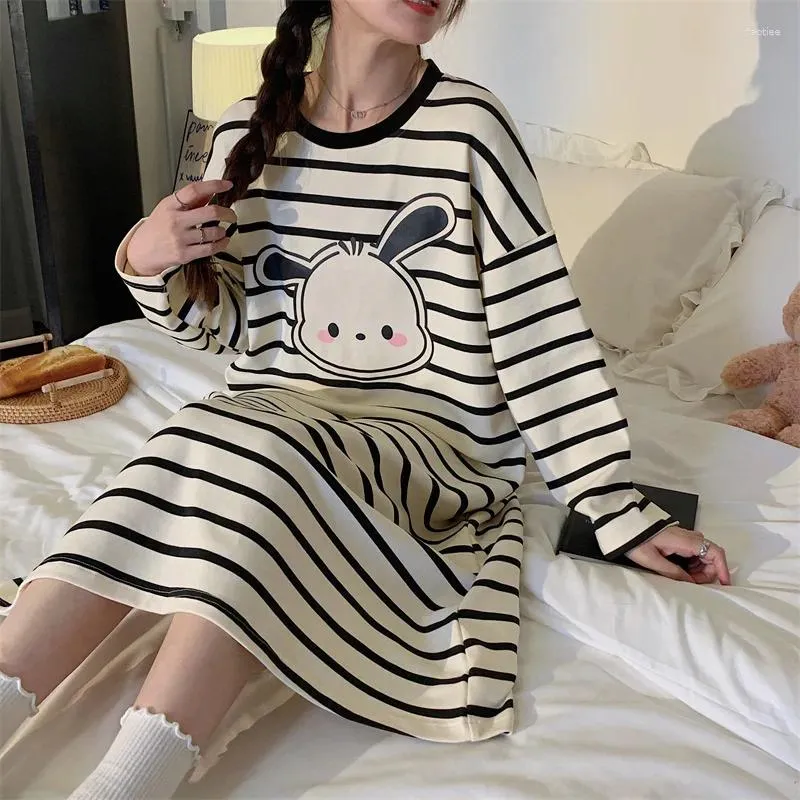 Women's Sleepwear Pajamas For Women In Spring And Autumn Imitation Cotton Long Sleeved 2024 Sweet Skirts Summer Home