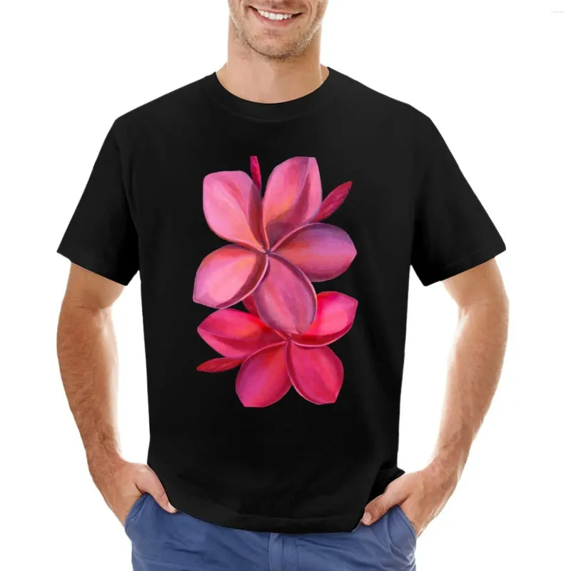 Herren-Poloshirts, tiefrosa, hawaiianisches Plumeria-T-Shirt, Vintage-Kleidung, übergroße schlichte weiße T-Shirts für Männer