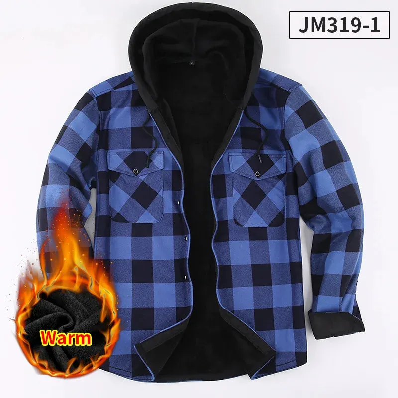 Autumn and winter men plus fleece thickened red plaid outside wearing longsleeved shirt United States code nonironing casual 240308