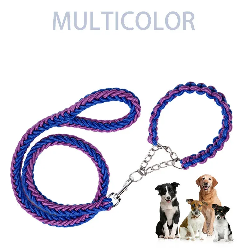 Apparel Paracord Dog koppel och krage Ställ in dubbelsträngar Pet Leases Metal P Chain Puppy Traction Rope för liten stor medium hund