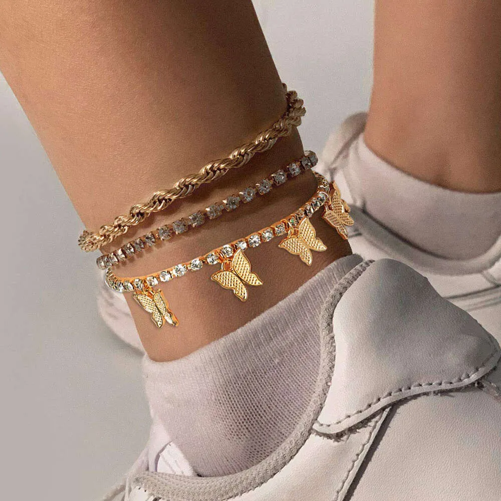 Butterfly Pendant Full Diamond Ins Super Fire Versatile Layered Ankle Beach Footwear