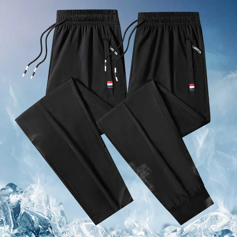 Ice Silk Quick Torking Pants Thin Summer Mens Casual Sports Running Long Ben Large Size Anti Wear Hållbar och smal bär