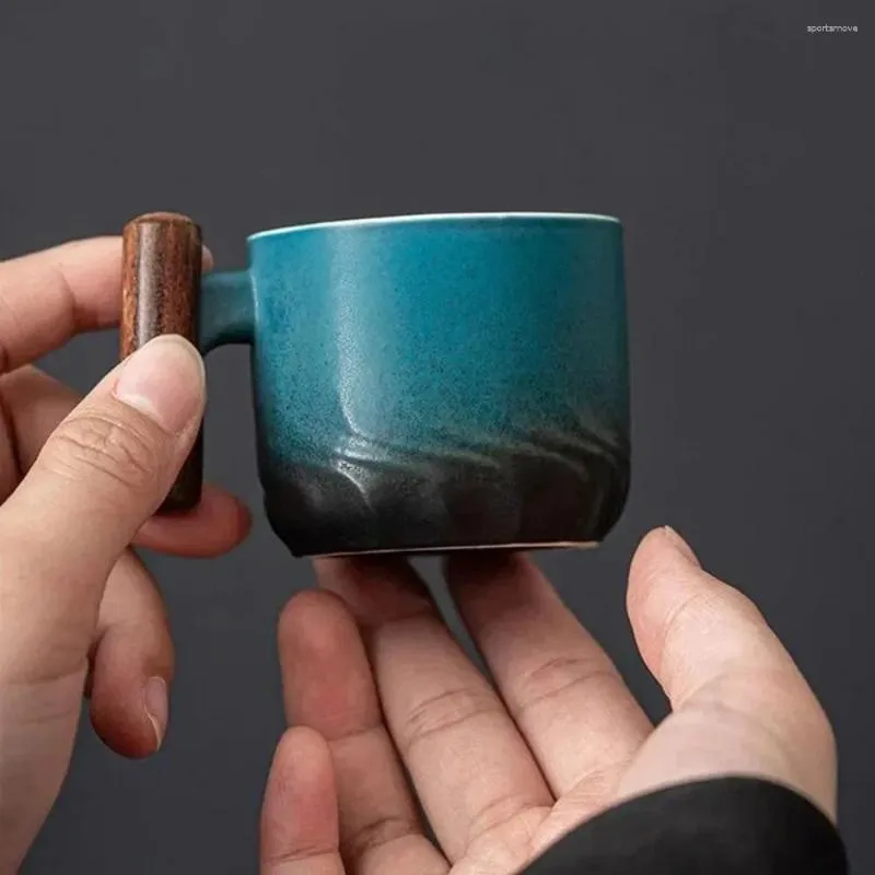 Tasses en bois poignée rétro céramique tasse à café élégant dégradé glaçure 60 ml tasse d'eau petite capacité bureau de thé