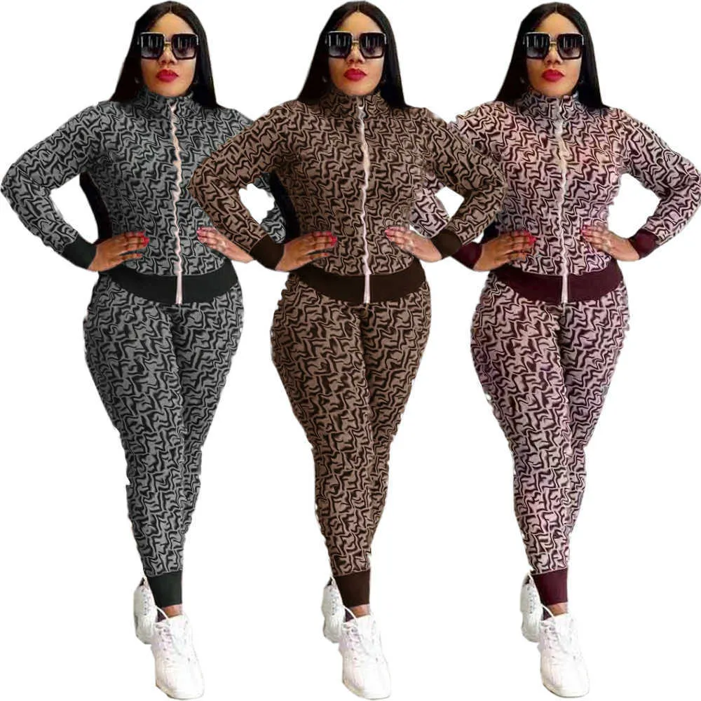 Designer Cy9116 Womens Fashion Casual Sports Print Two Piece Set (byxor med fickor)