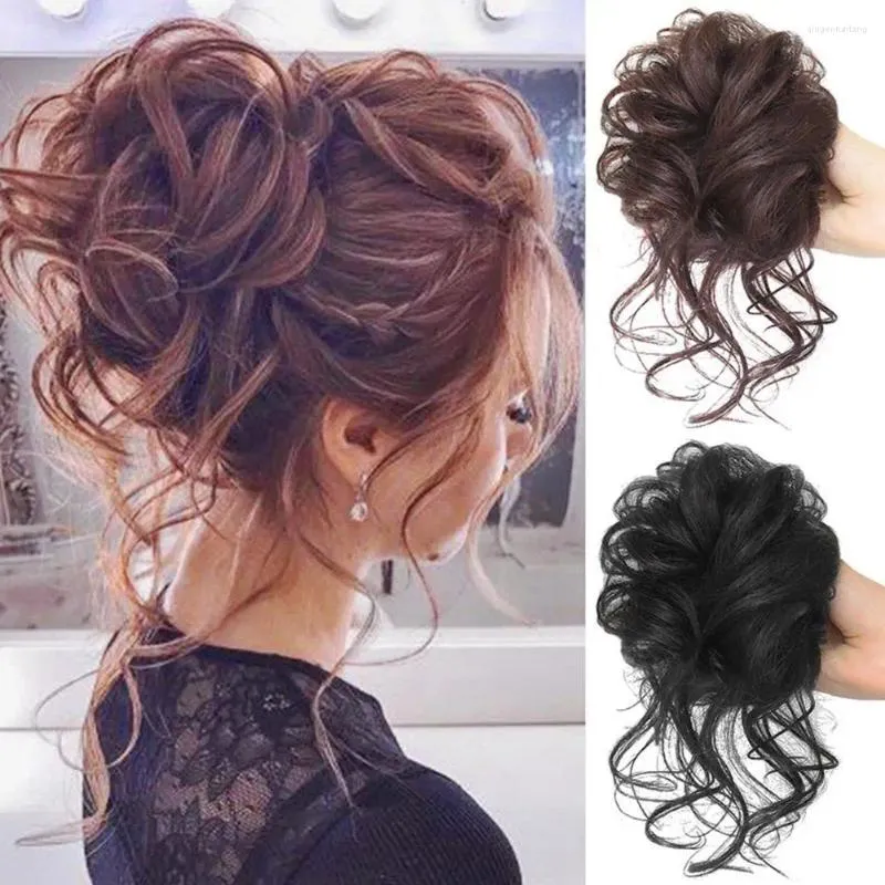 Hair Accessories Synthetic Curly Bun Messy Claw Chignon Clip Elastic Scrunchies Hairpieces Donut Updo Pieces For Women