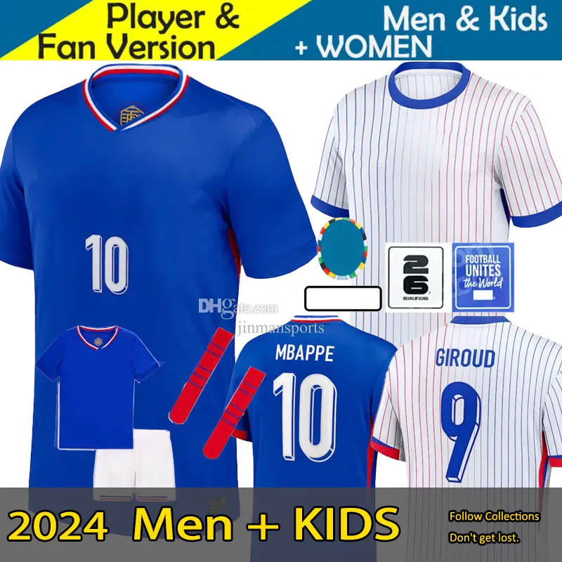 2024 25 FAN PLAYER Francês Jersey de futebol Benzema GIROUD MBAPPE GRIEZMANN SALIBA PAVARD KANTE Maillot De Foot Equipe Away Kids KIT JERSEY Camisa de futebol Home Women S-4XL