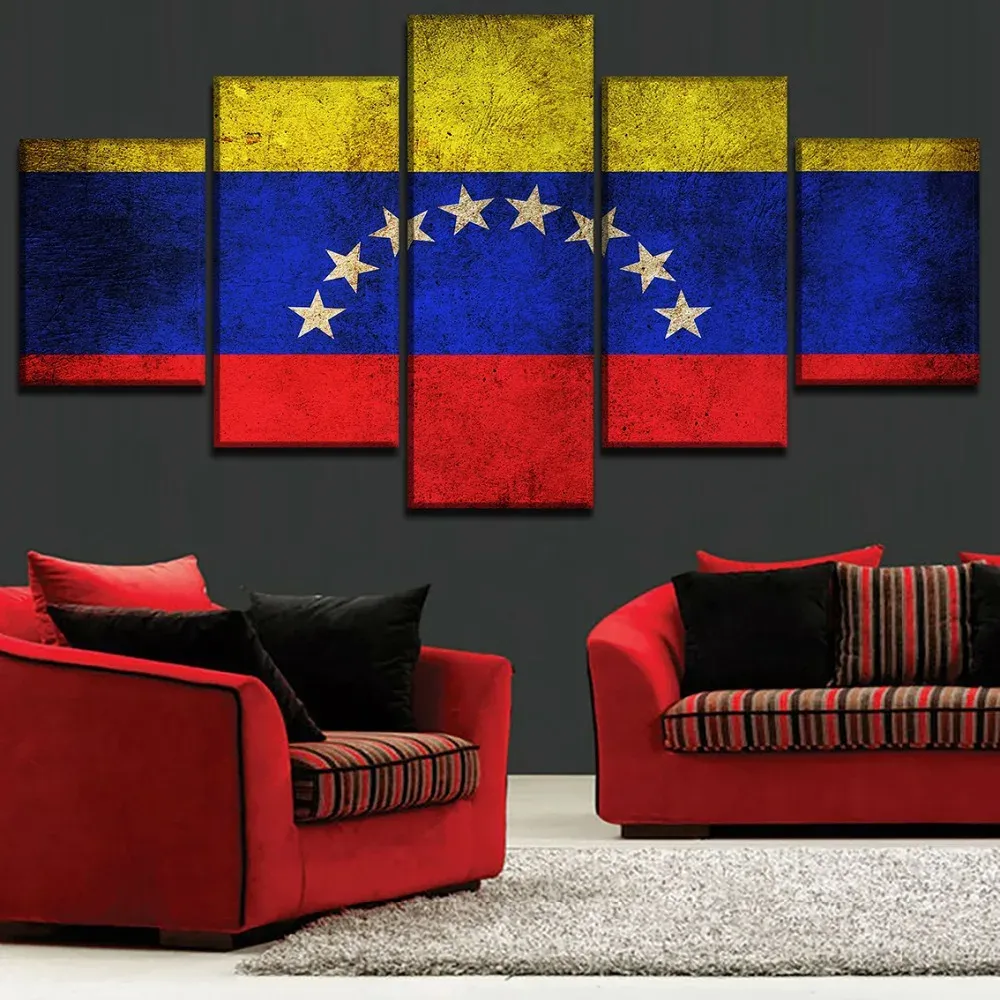 Kalligraphie 5 Panel Flagge von Venezuela Modulare HD Leinwand Poster Wand Kunst Bilder Gemälde Zubehör Home Decor Wohnzimmer Dekoration