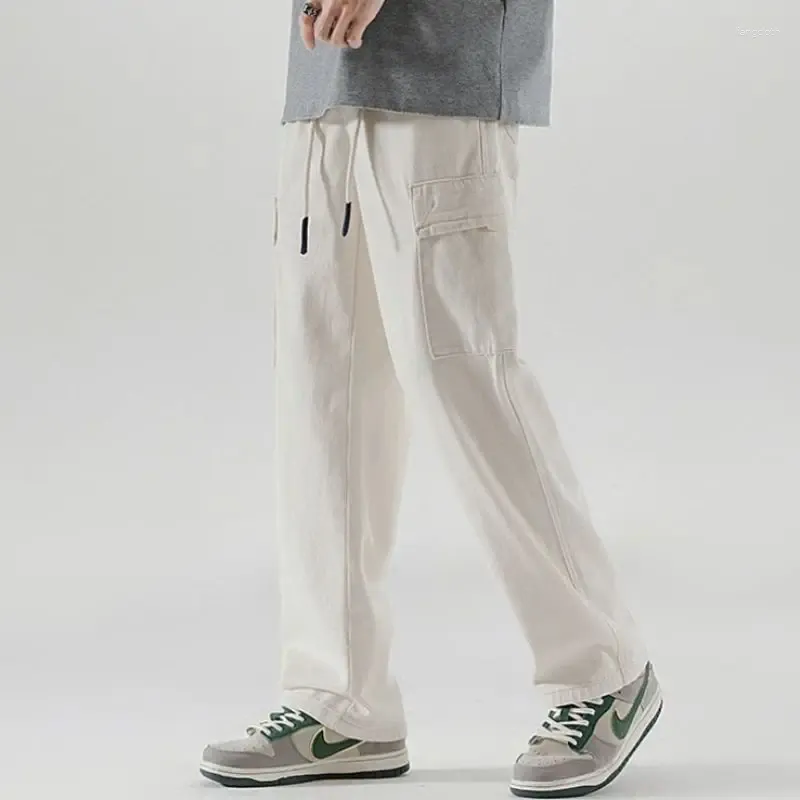 Pantalons pour hommes toutes saisons Jeans en coton blanc jambe droite ample large multi-poches vêtements de travail version coréenne d'une centaine de doux