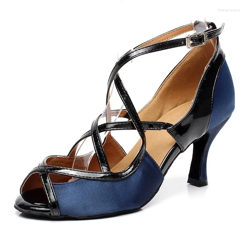 Tanzschuhe Frau Blau Riemchen Latin Mädchen Wildleder/Gummisohle Ballsaal Bachat Salsa Tanzen High Heel Sandalen