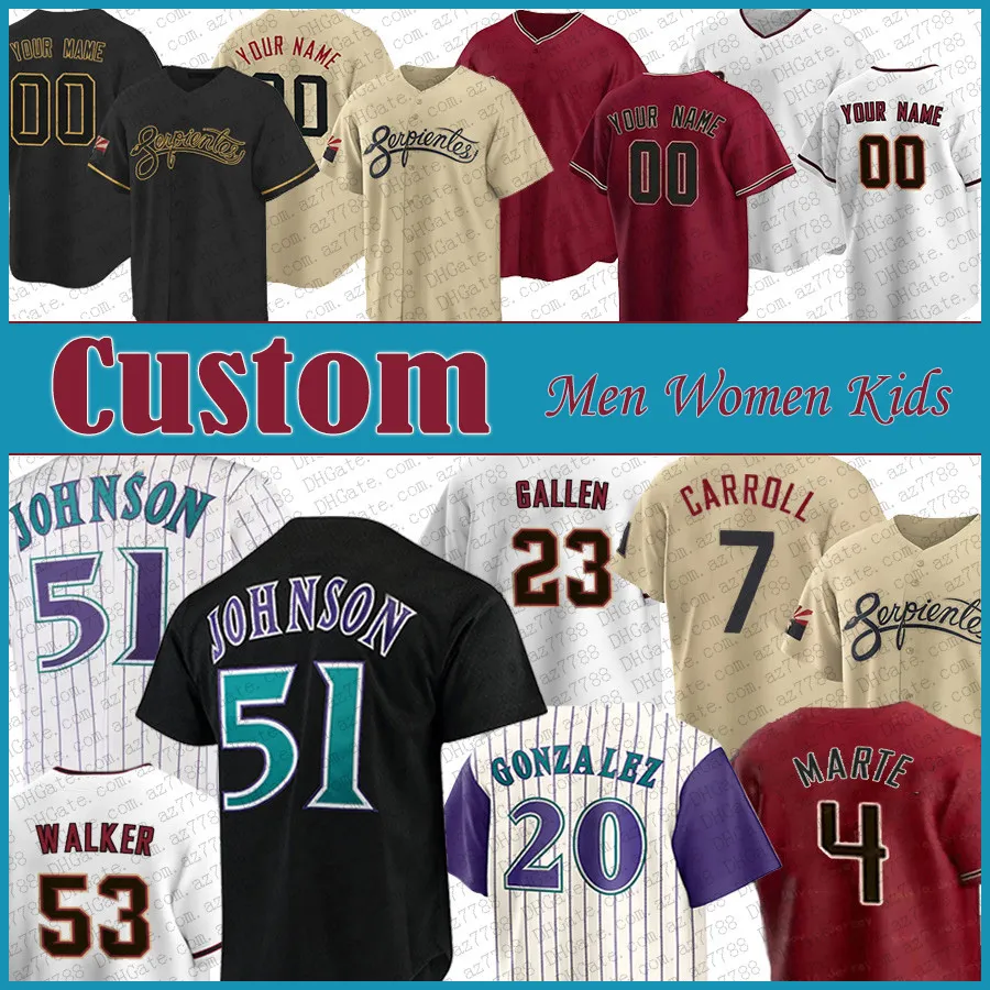 7 Corbin Carroll 4 Ketel Marte Maglia da baseball personalizzata Arizona Diamondbacks 3 Joc Pederson Zac Gallen Christian Walker Lourdes Gurriel Jr Randy Johnson Luis Gonzalez