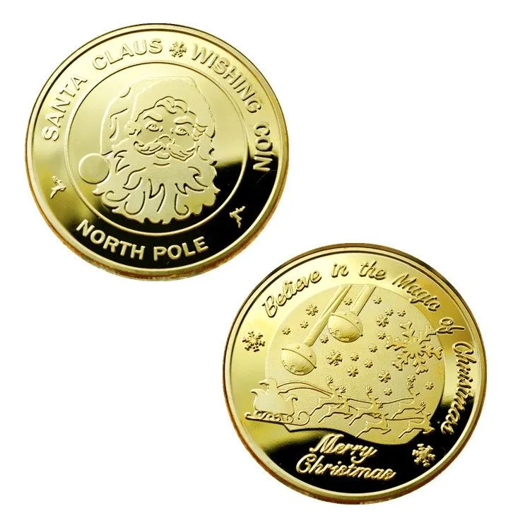 Papai Noel Wishing Coin Gift Presente Colecionável Gold Moedas de Ouro Coleção Norte Coleção Feliz Natal Coin Comemorativa