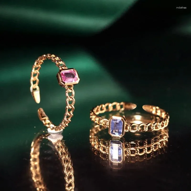 Anillos de racimo Creativo S925 Plata Fantasía Cuadrado Rosa Cristal Boda para parejas Twist Zafiro Luz Joyería delicada de lujo