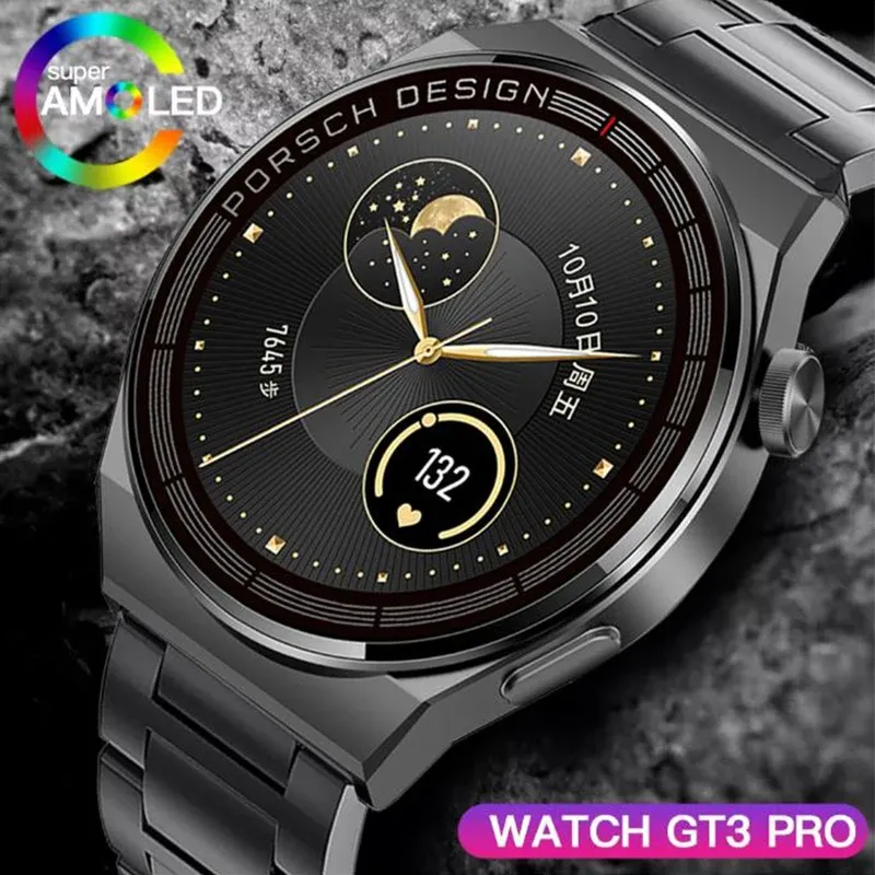 الساعات Gejian 2022 Full Circle Touch Screen Steel Band الفاخرة Bluetooth Calling Men's Smart Watch Waterproof Sports Watch + Box