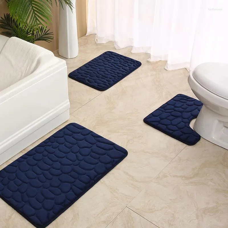 Tapis Simple Moderne Cobblestone Éponge Absorption d'eau 3 pièces Salle de bain Tapis de bain Tapis de bain pour