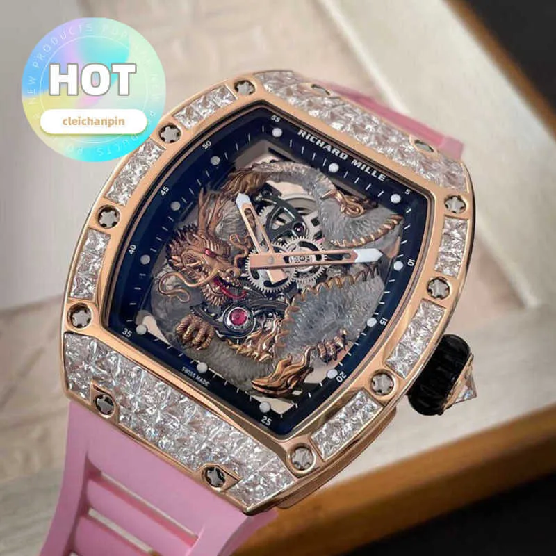 Designer Wrist Watch RM Wristwatch RM57-03 Original Diamond Rose Gold Crystal Dragon Limited Edition Leisure RM5703