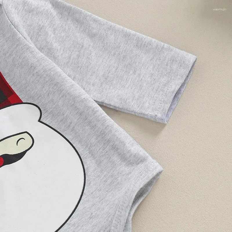 Conjuntos de roupas para bebês meninos Natal 3 peças de manga comprida com estampa de Papai Noel macacão xadrez calças chapéu