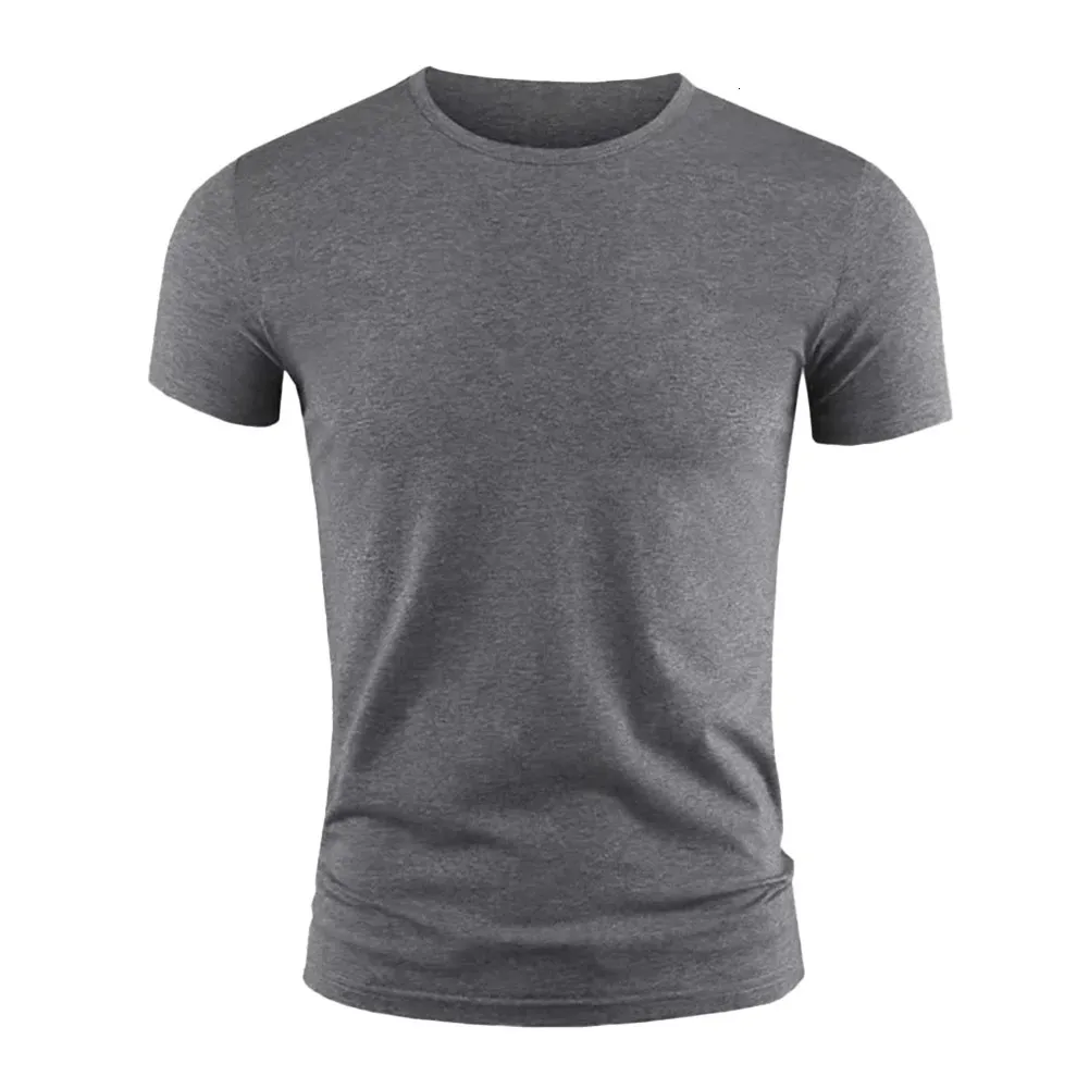 MENS BASIC T-shirt Solid Color Short Sleeve Tee Summer Plain Casual Gym Muscle Crew Neck Slim Fit Tops T Shirts Male Clothing 240322