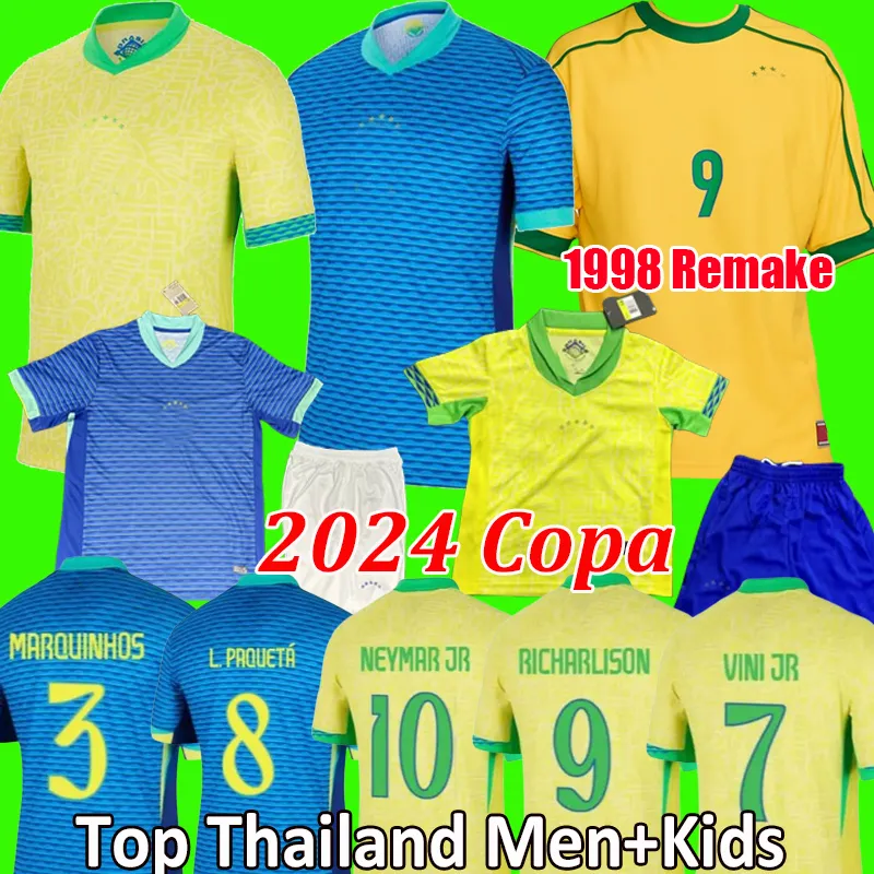 24 25 Brasilier Fotbollsskjorta Soccer Jersey 1998 2024 Copa America Antony Casemiro Jesus Richarlison Camiseta Paqueta Vini Jr Rodrygo Brasil Maillot Men Kids Uniform