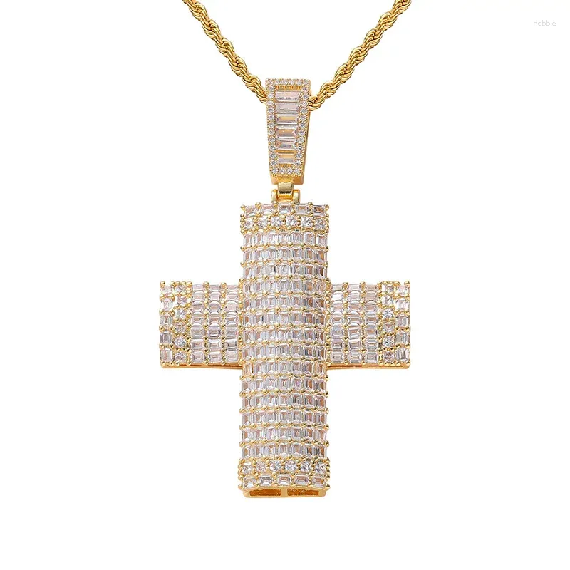 Pendant Necklaces Hip Hop Full CZ Stone Paved Bling Iced Out Big Cross Pendants For Men Rapper Jewelry Gold Silver Color Gift