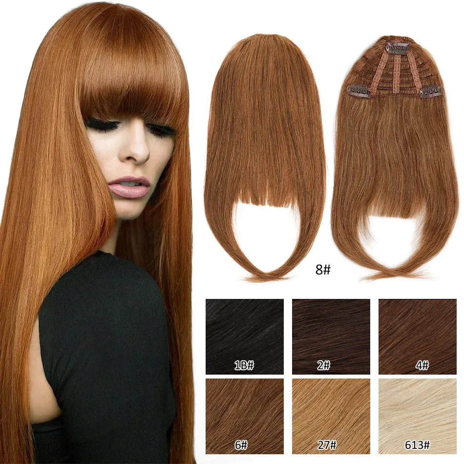 Bangs 3 Clips Human Hair Bangs Remy Straight Clip in Hair Extensions Gradient Bangs 3D Blunt Cut Natural Hair Fringe Hairpiece