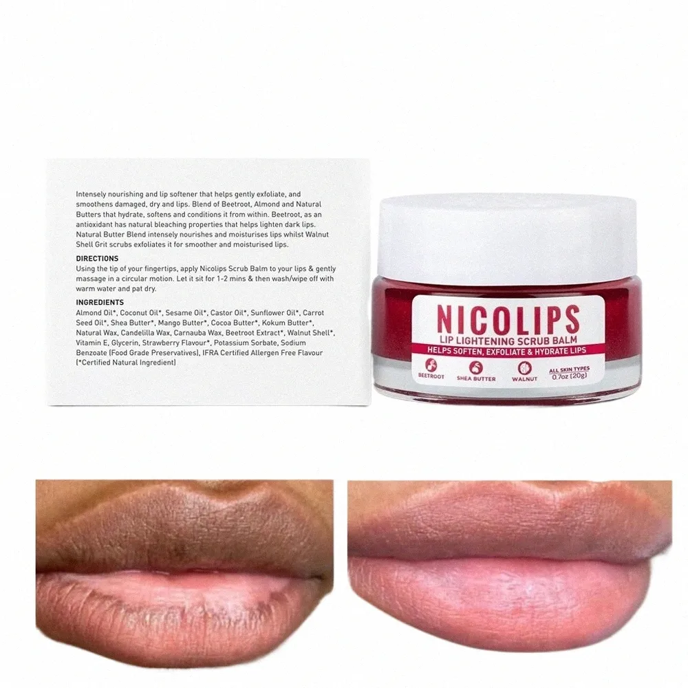 nicolips Lip Lightening Scrub Cream Moisturizing Soft luscious plump lips Brightening Fast Remove Dark Lips 20g Men Women D7Xq#