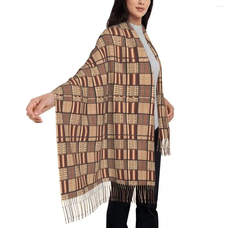 Bufandas Retro Africano Bufanda Vintage Impresión Cálido Suave Mantón Wrap con borla larga Wraps para mujer Diseño de otoño Foulard