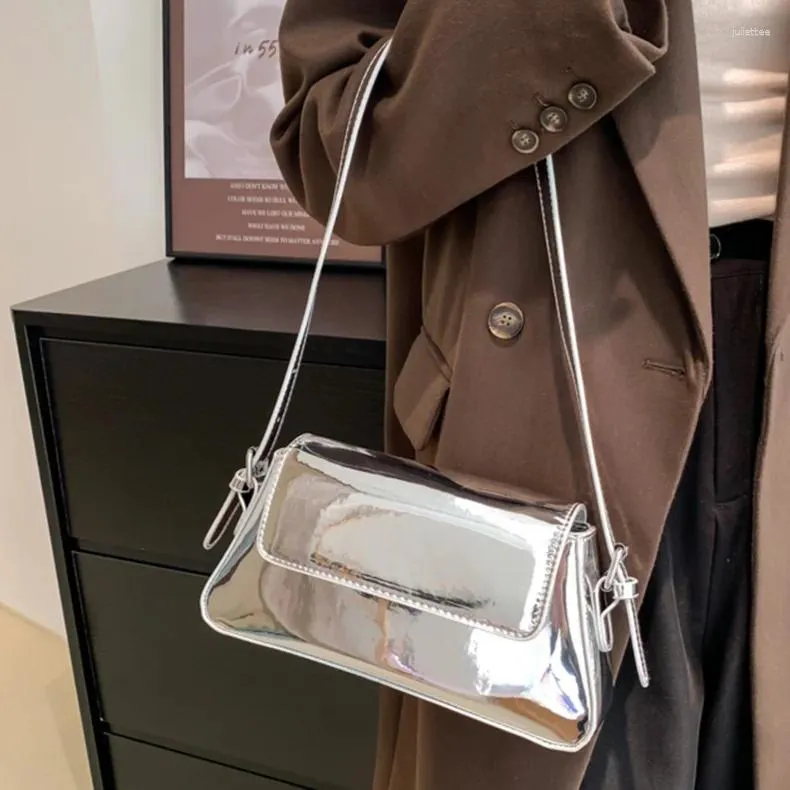 Sacs à bandoulière Femmes Totes Lumineux PU Cuir Chic Hobo Sac Argent Mode Aisselle Sacs À Main Designer Haute Qualité Parti Luxe Sac À Main