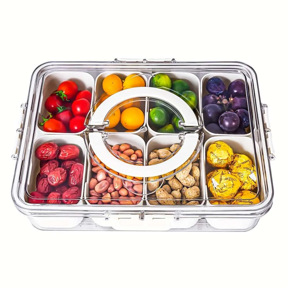 1 pièce/2 pièces, plateau de service alimentaire divisé avec couvercle et poignée boîte à charcuterie plateaux de collation portables organisateur transparent bonbons, fruits, noix, collations-parfait