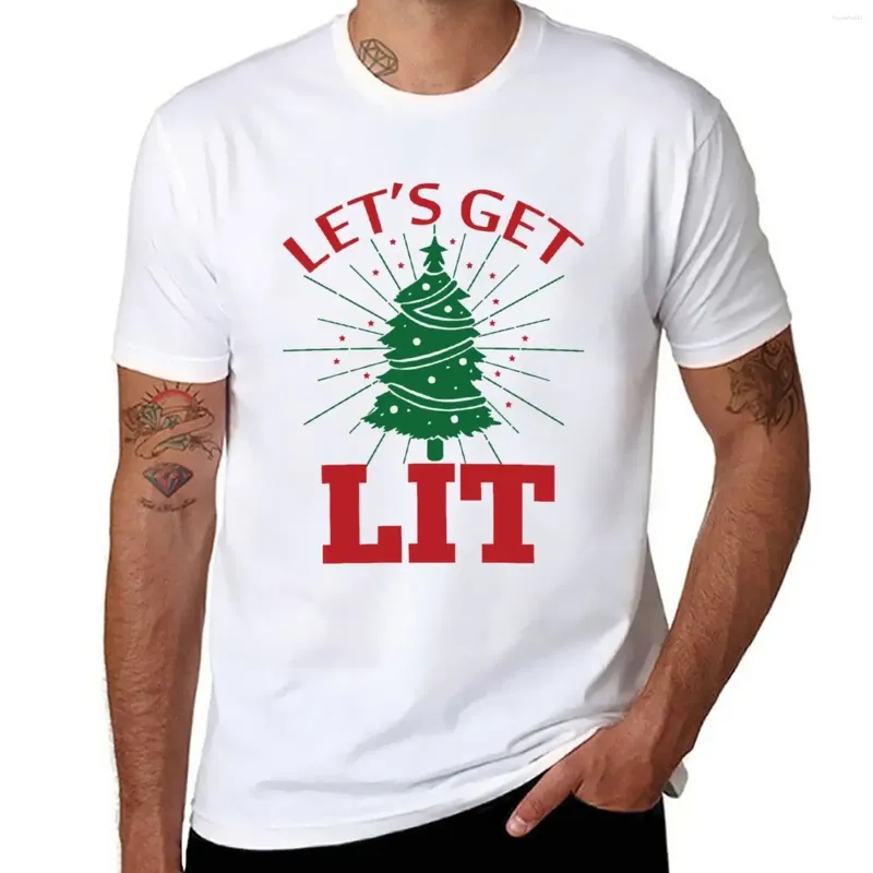 Men's Tank Tops Let's Get LIT Funny Christmas Tree Shirt T-Shirt Sports Fans Short Sleeve Tee Mens Graphic T-shirts