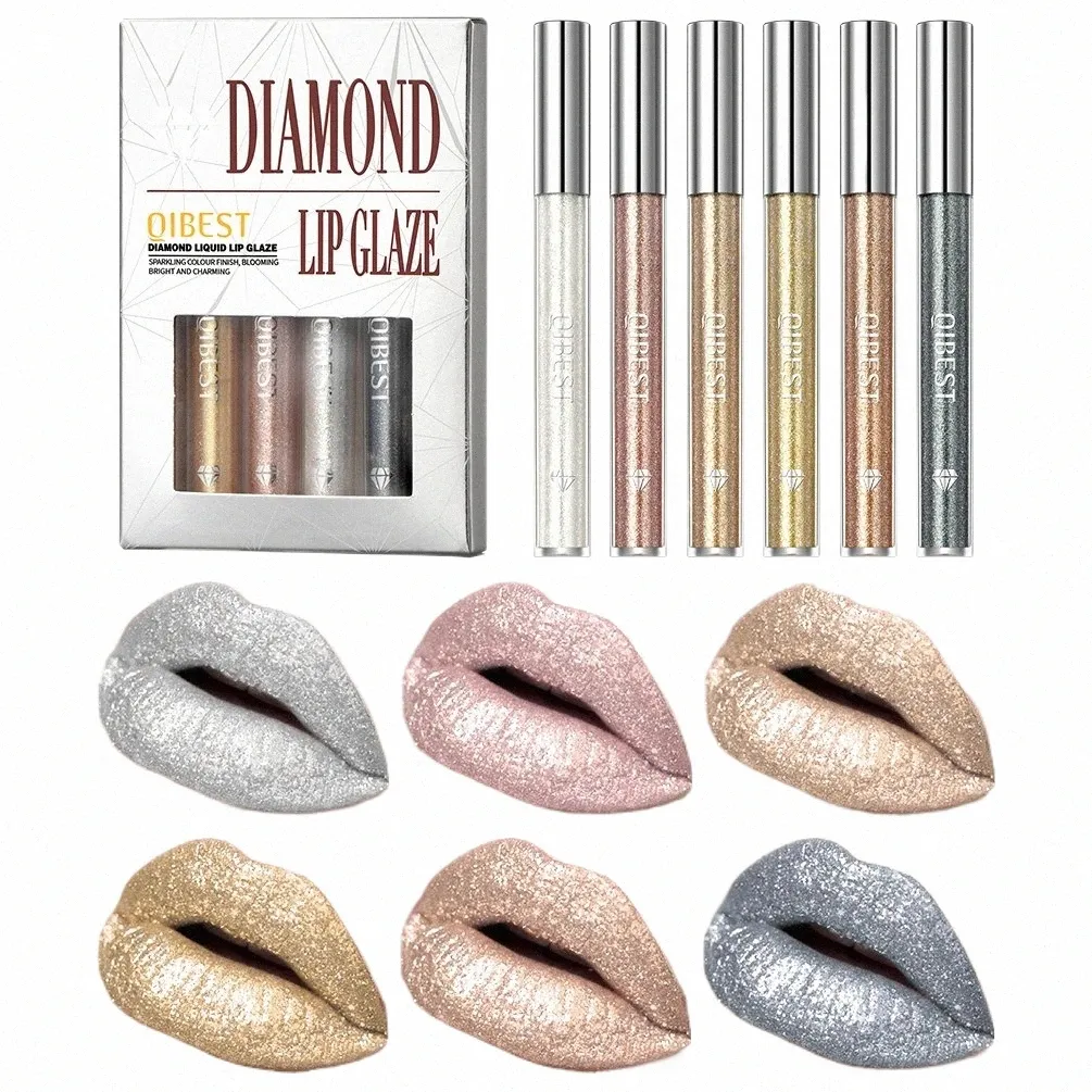 qibest Waterproof Diamd Shimmer Blost Liquid Lipstick Zestawy 6 kolorów LG LG Glitter Lipgloss Zestawy Seksowne zestawki makijażu P0IZ#