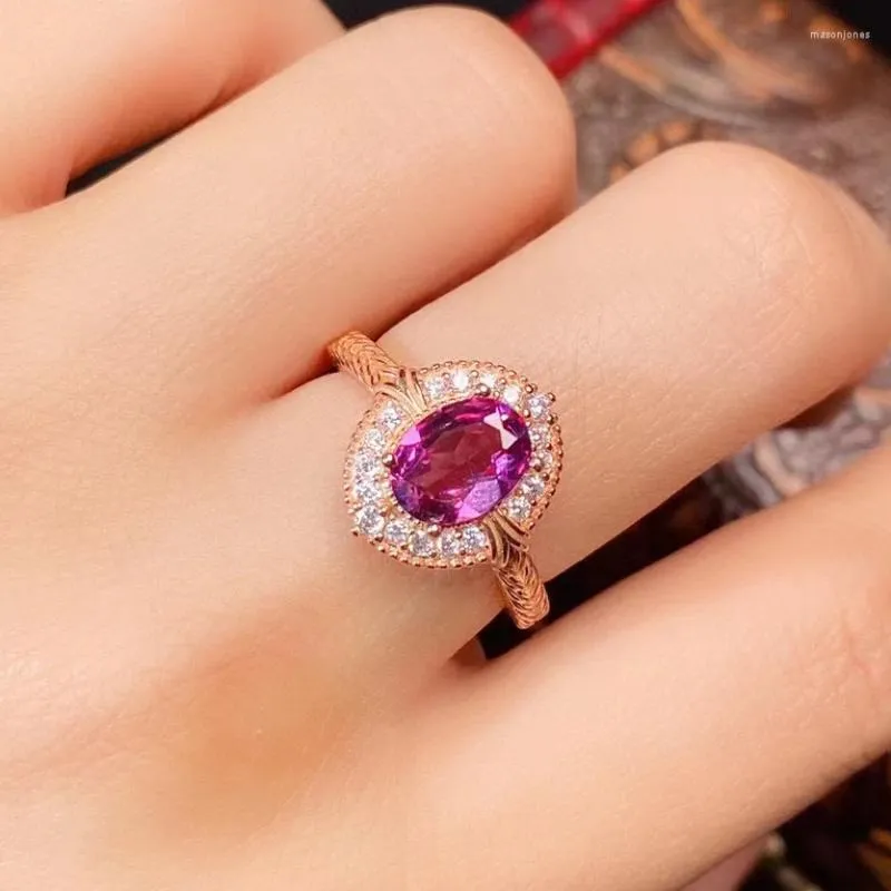 Cluster Rings Real Pyrope Garnet Ring 6mm 8mm VVS 1ct Natural Silver For Office Woman 18K Gold Plated 925