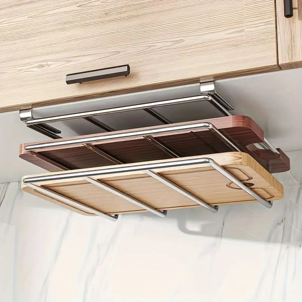 1pc Stainless Steel Double Layers Rack, Household Wall Mount Storage Holder, Cabinet, for Pot Lid, Cutting Board Spatula, Organizers and Storage, Kitchen