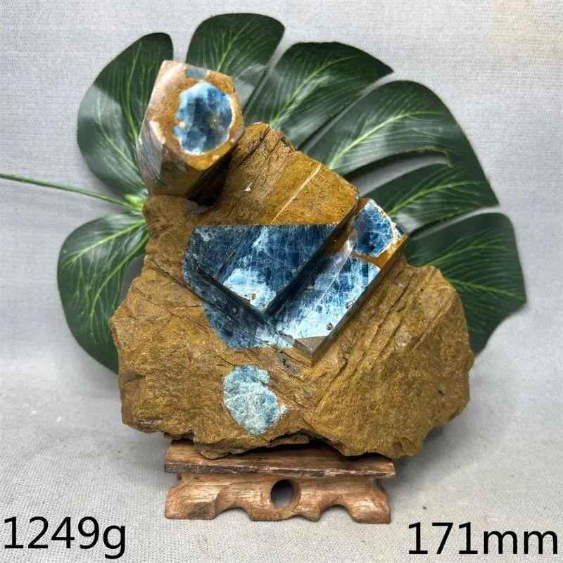 Figurines décoratives Natural Gemstone Mineral spécimen minéral Blue Apatite Single Crystal Super Energy Room Home Spirit Decoration Stone