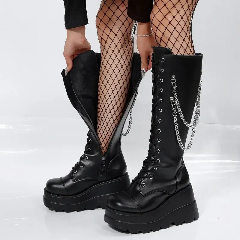 Boots Brand Dropship Plus Size 43 Black Gothic Vampire Halloween Cosplay Punk Buckle Street Platform Platform Wed Telle High Women Shoots Women