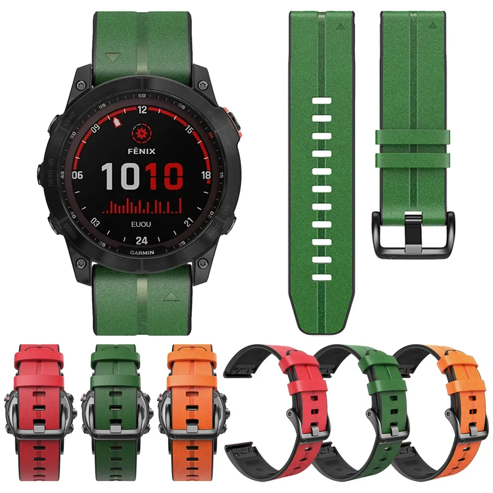 ملحقات QuickFit 22 22 حزام سيليكون جلدي لـ Garmin Fenix ​​7 7x 6 6x 5x Plus/Epix Gen 2/Descent G1/Marq/Tactix Watch Bracelet