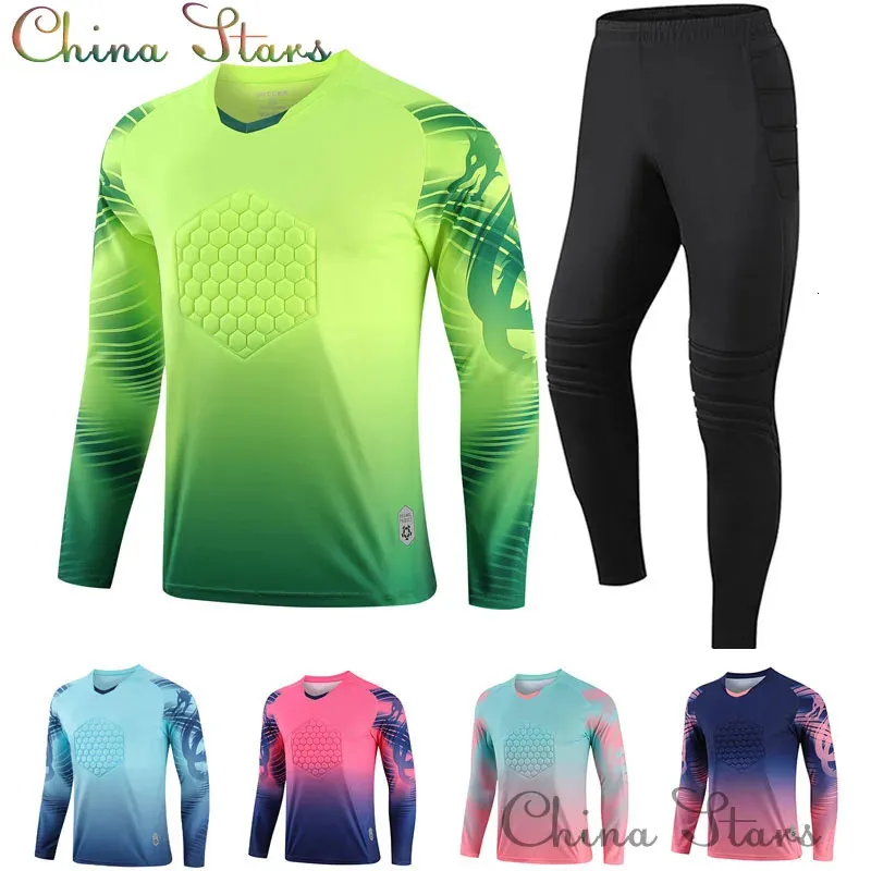 Uniforme de goleiro para treinamento de futebol masculino, conjunto de camisa de futebol para goleiros, manga longa, esponja protetora, calças 240314