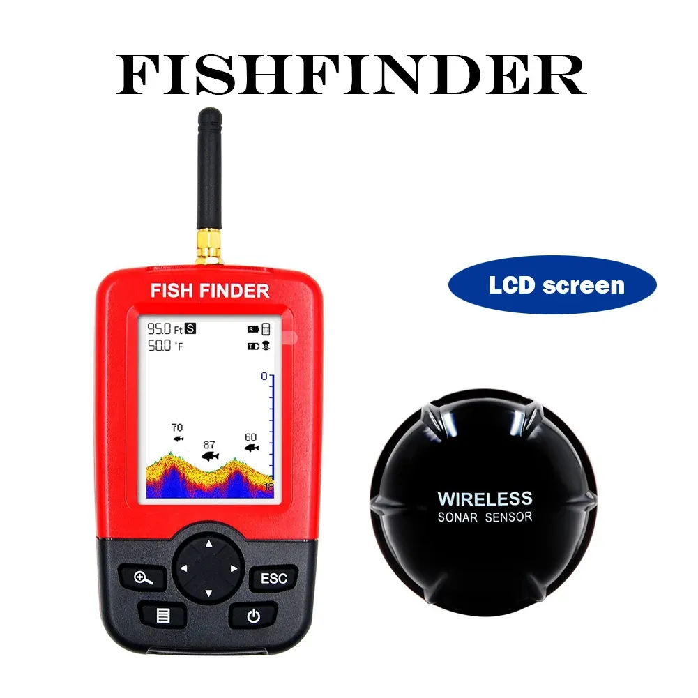 Finders Verbeterde Fishfinder Draagbare diepte Fishfinder Visalarm met 100M draadloze sonarsensor Echolood LCD-scherm Fishfinder