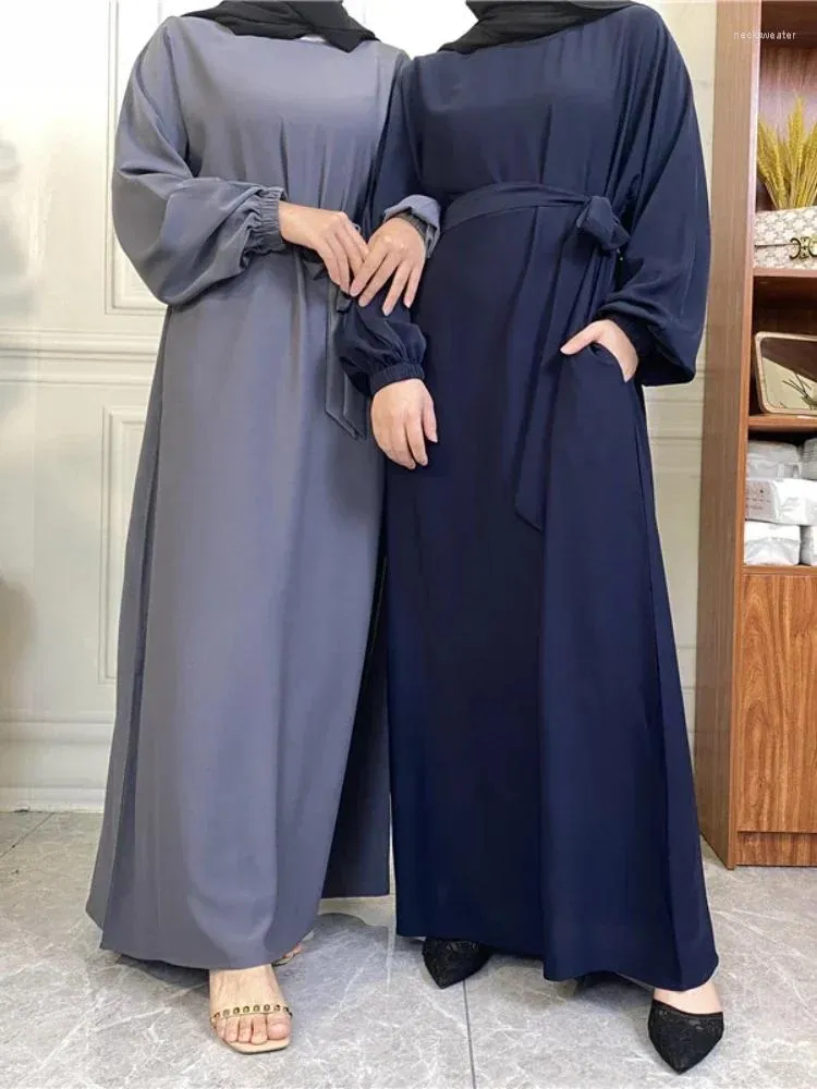 Ethnic Clothing Plain Abaya Dubai Muslim Hijab Dress Elastic Sleeves Basic Closed Abayas For Women Turkey Ramadan Islamic Kaftan Robe