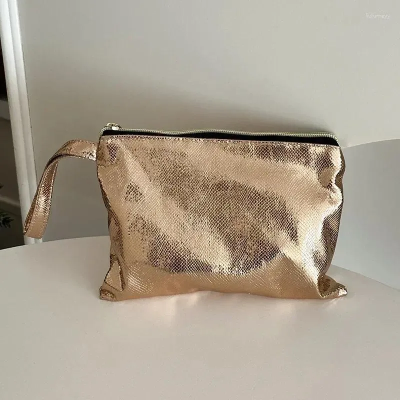 Kosmetiktaschen Mode Roségold Silber Make-up-Tasche für Frauen Glänzende Damen-Kupplungen Tragbare große Pinsel-Aufbewahrungstasche mit hoher Kapazität