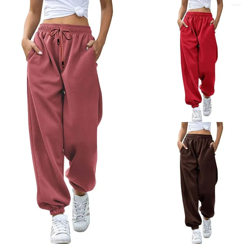 Kvinnor Pants Spring Summer Harem for Women Jogger Sport High midja Drawstring Straight Trousers Solid Color Fitness Running Pantalones