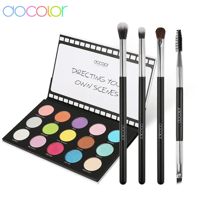 Shadow Docolor Paleta de sombras de ojos Paleta de sombras de ojos de 15 colores Mates pigmentados Paleta brillante resistente al agua con 4 brochas de maquillaje de ojos