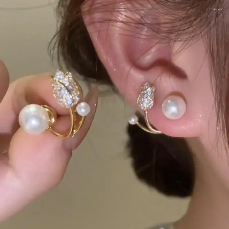 Stud Earrings Korea Dongmen Manufacturer Sells Fashion Tulip Pearl Crystal Light Luxury Flower
