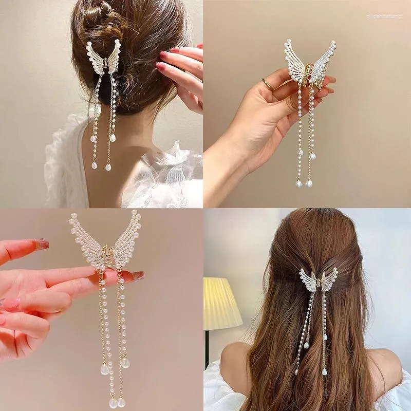 ヘアアクセサリータッセルバタフライパールクリップ女性クローエレガントなヘアピンカニアクセサリー